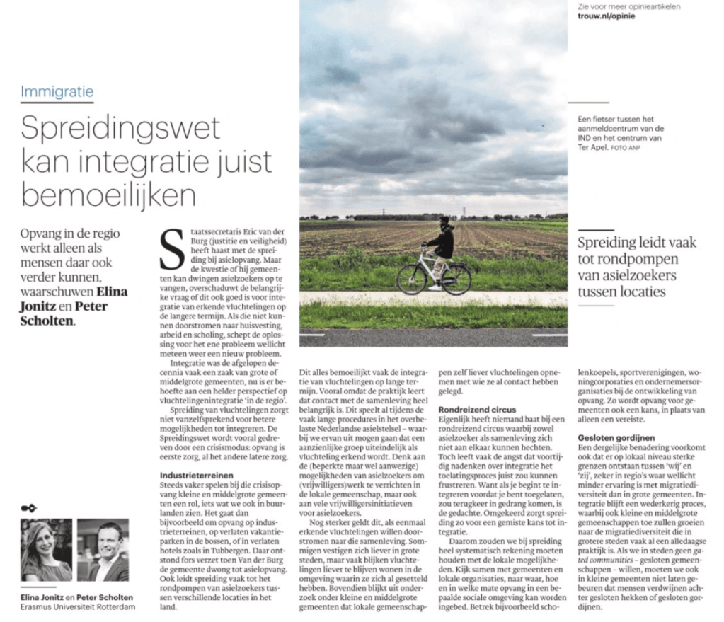 Media contribution on Dutch new law on regional dispersion of asylum&nbsp;seekers